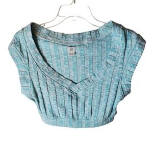 BDG Urban Outfitters Wide Stripe Aqua Crop Sweater, XS